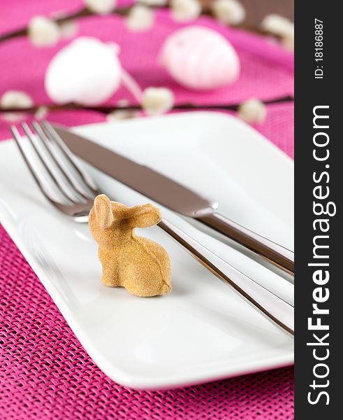 Fresh place setting for easter with easter bunny. Fresh place setting for easter with easter bunny