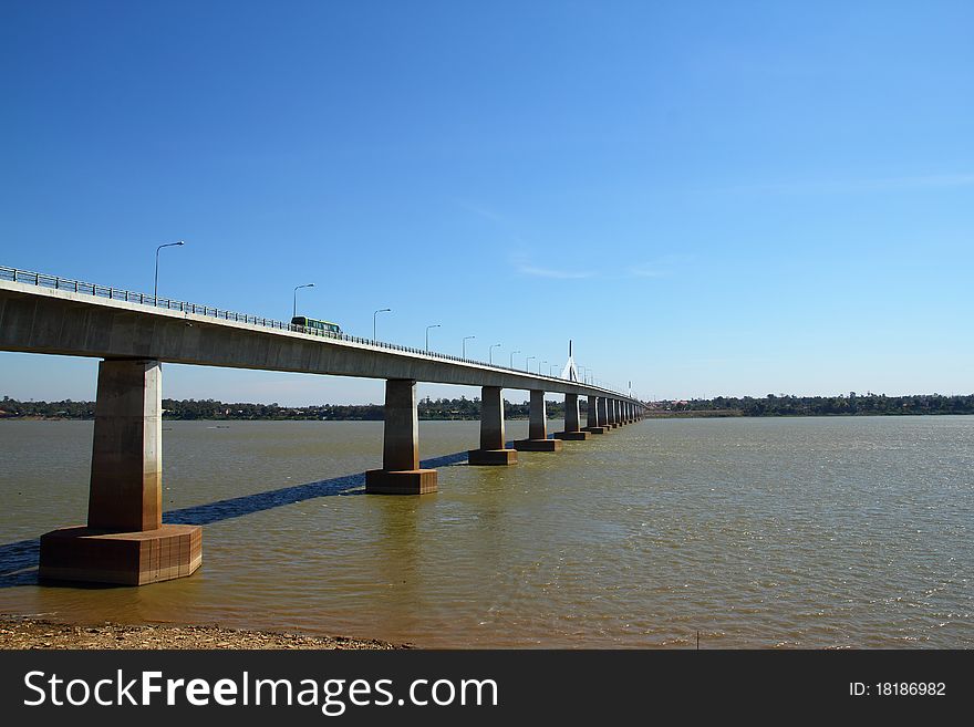 Thai-Lao friendship bridge with blue sky