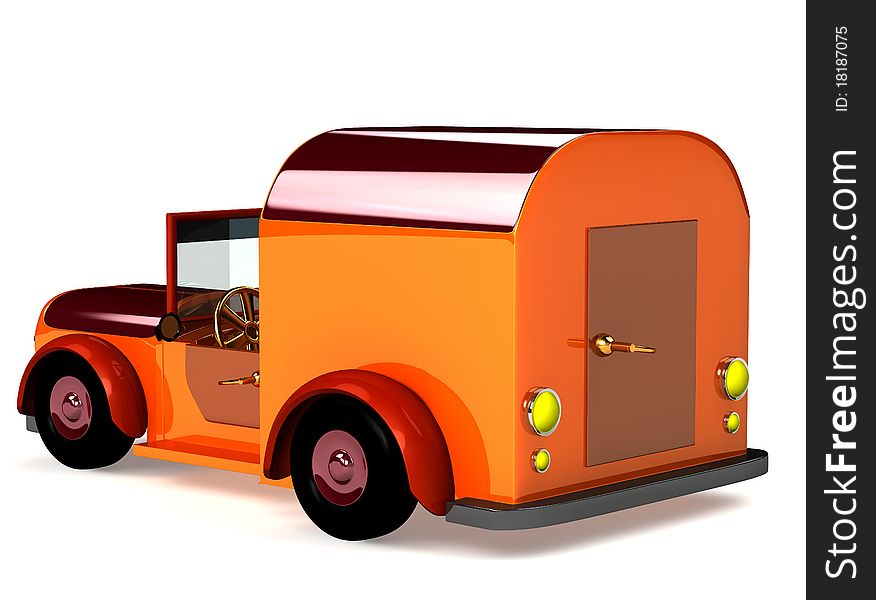 3d Orange Toy Car Isolated