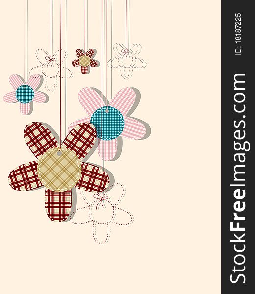 Vector greeting card with textile flowers