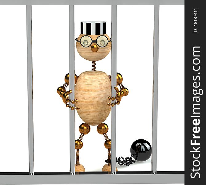 3d wood man as a prisoner