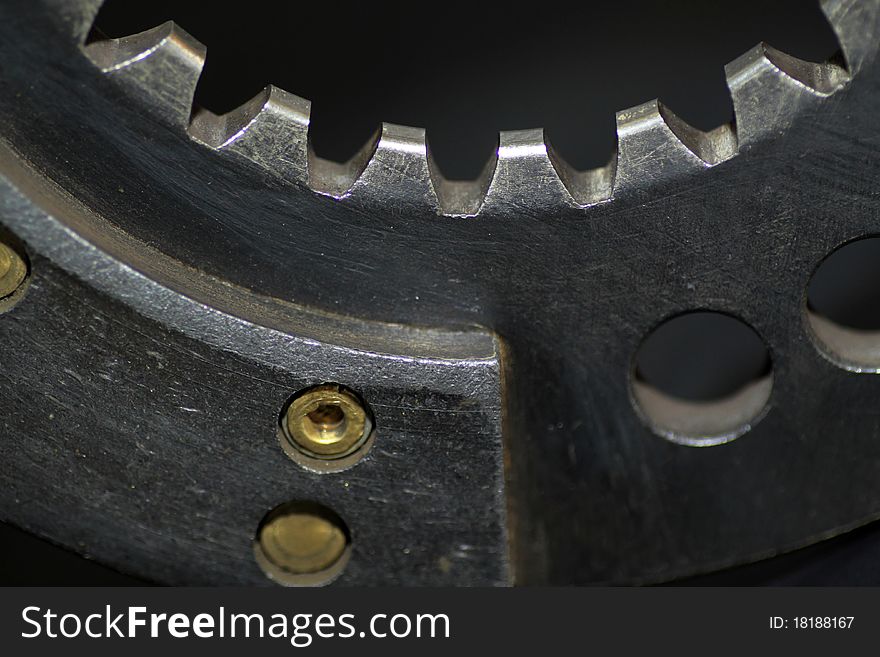 Close up of brake disk of a large machine