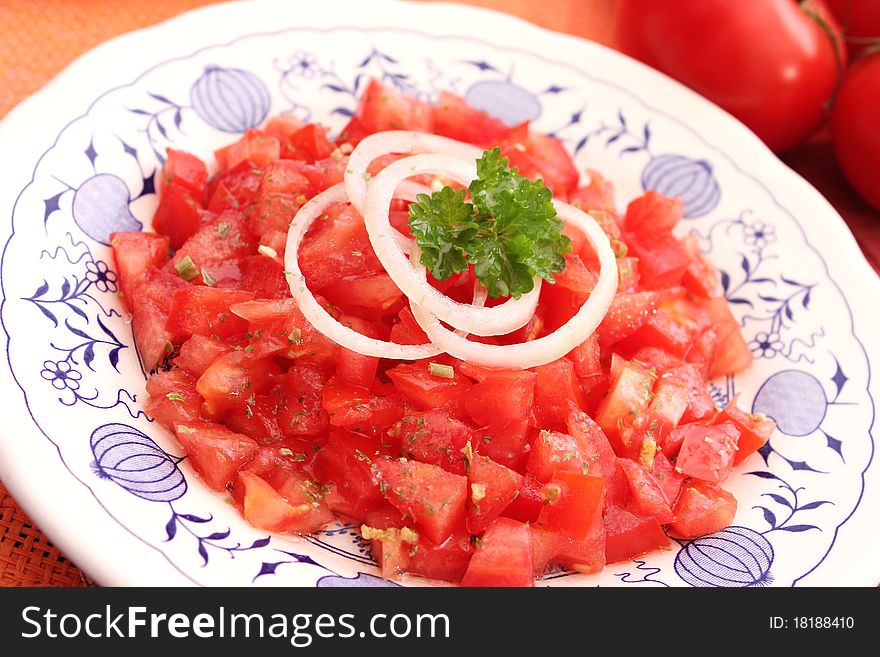 Salad of tomatoes on a plate