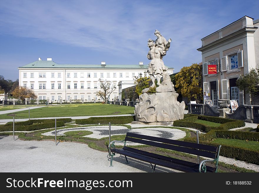 Mirabell garden and the palace in Salzburg, Austria. Mirabell garden and the palace in Salzburg, Austria