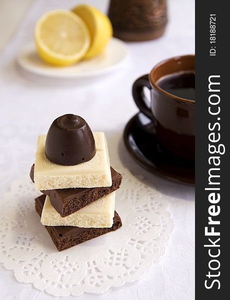 Chocolate bars on a coffee table