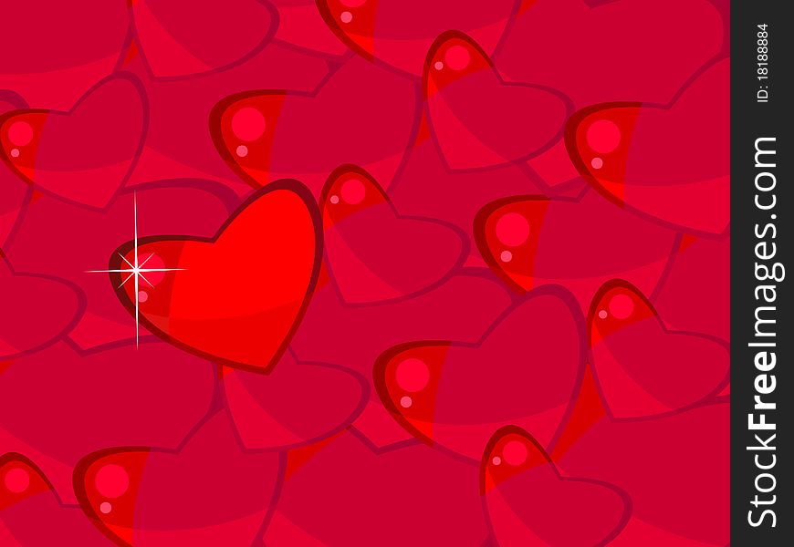 Vector background with red hearts. Valentine's Day. One stands out from everyone. Texture. Wallpaper. Vector background with red hearts. Valentine's Day. One stands out from everyone. Texture. Wallpaper.