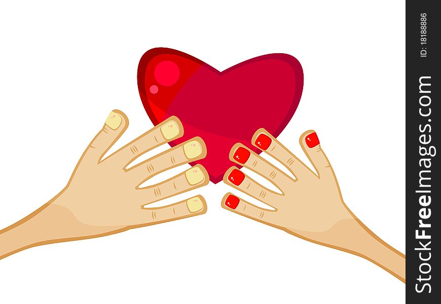 Female and male hand holding the heart. Comics style. Isolated on white background. Valentine's Day. Female and male hand holding the heart. Comics style. Isolated on white background. Valentine's Day.