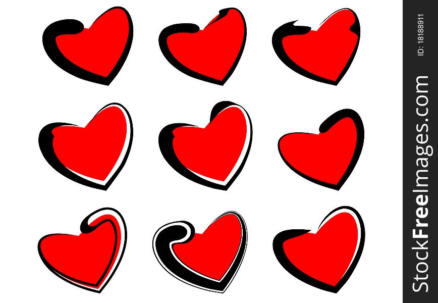 Vector set of isolated hearts. Red and black on a white background. Valentine's Day. Vector set of isolated hearts. Red and black on a white background. Valentine's Day.