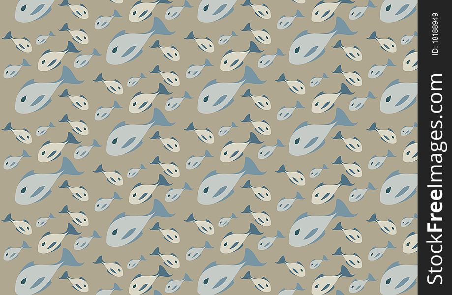Vector illustration of mid-century modern 1950's style abstract fish pattern. Retro abstract Background.