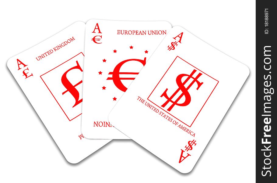 Three cards - dollar, euro, pound