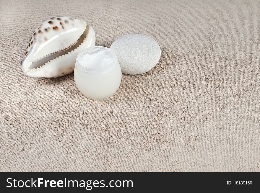 Cream Shell And Stone On Towel