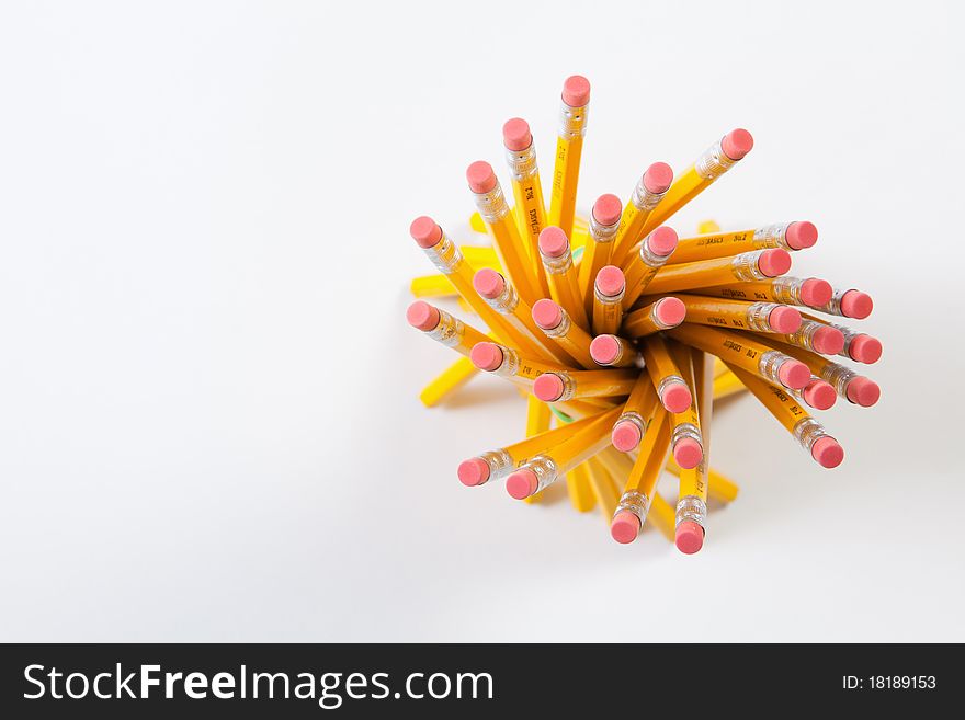 A Bunch of pencils isolated on white in the studio. A Bunch of pencils isolated on white in the studio