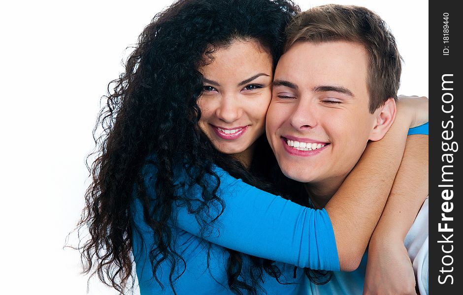 Smiling couple isolated on a white background