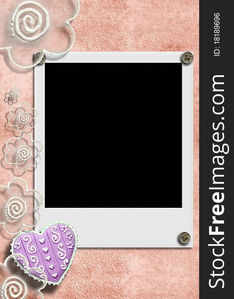 Frame instant for photography with heart and flowers ideal for lovers. Frame instant for photography with heart and flowers ideal for lovers