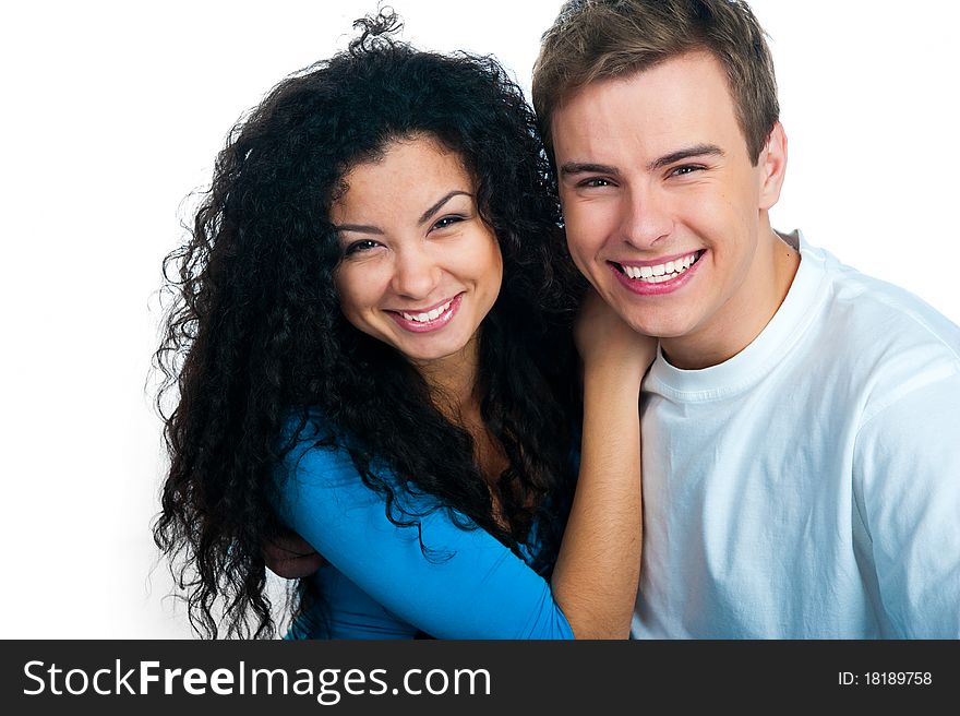 Smiling couple isolated on a white background