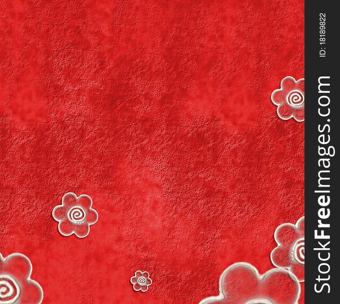 Red wallpaper with transparent daisies. Red wallpaper with transparent daisies