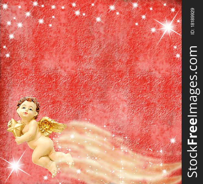 Angel And Stars On Red Background