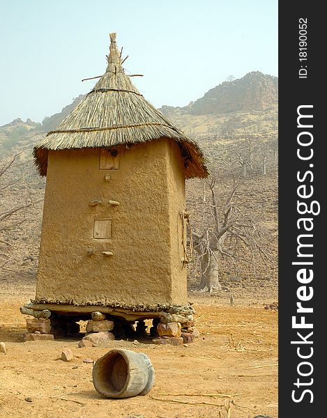 Vertical image of a Dogon granary in Mali. Vertical image of a Dogon granary in Mali