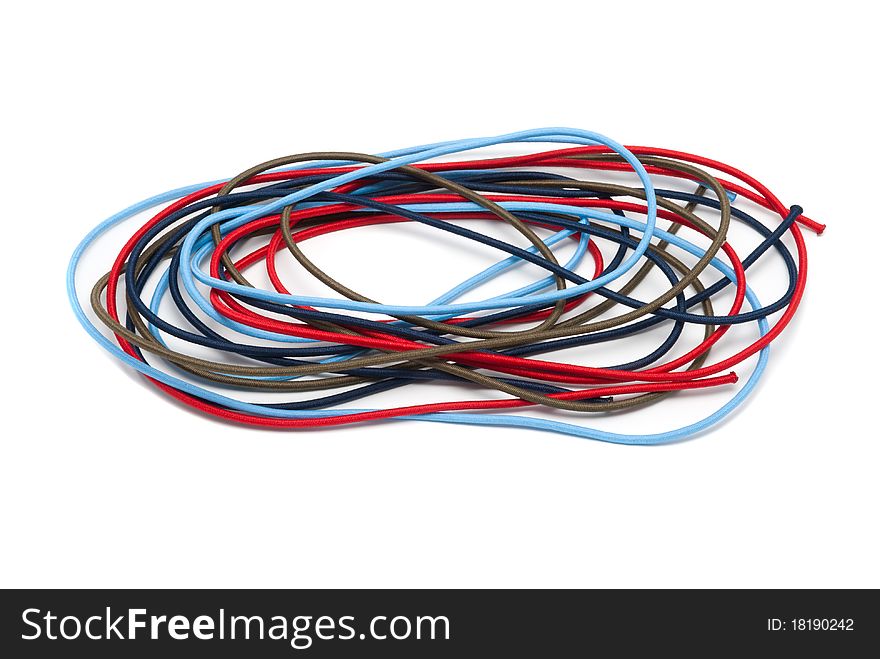 Hank of multi-colored hat elastic bands. On a white background. Hank of multi-colored hat elastic bands. On a white background