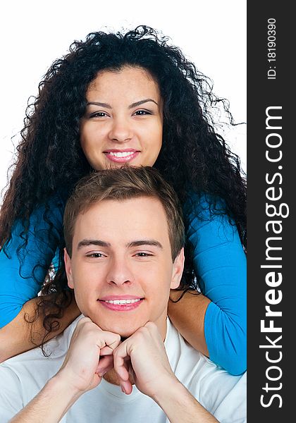 Smiling couple isolated on a white background