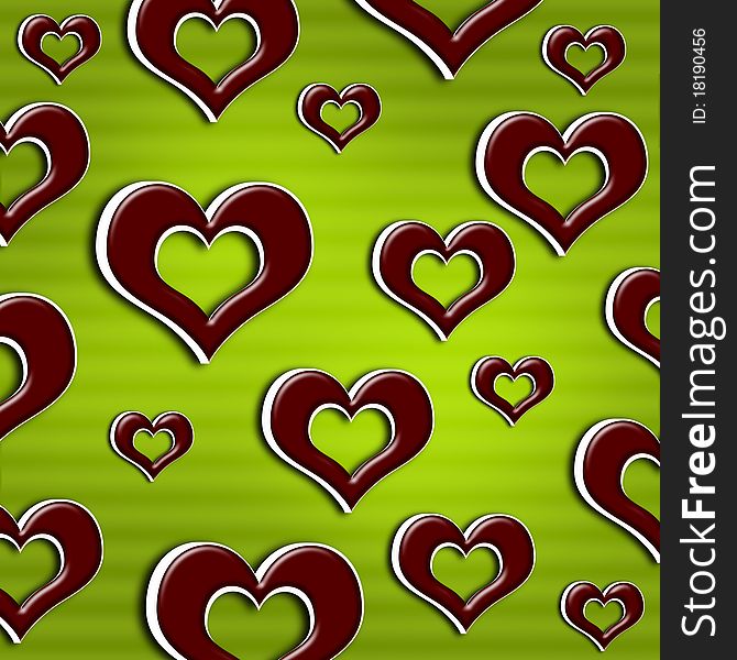 Red Hearts Isolated On Beautiful Green Background