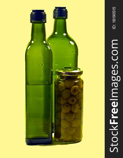 Green bottles and olives