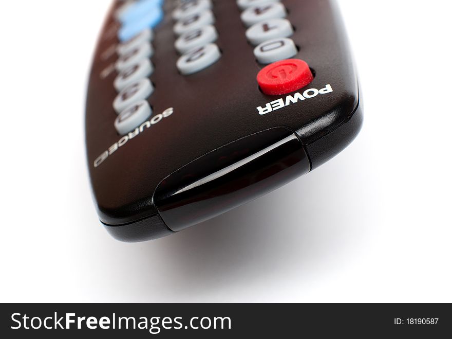 Isolated black remote control on white background