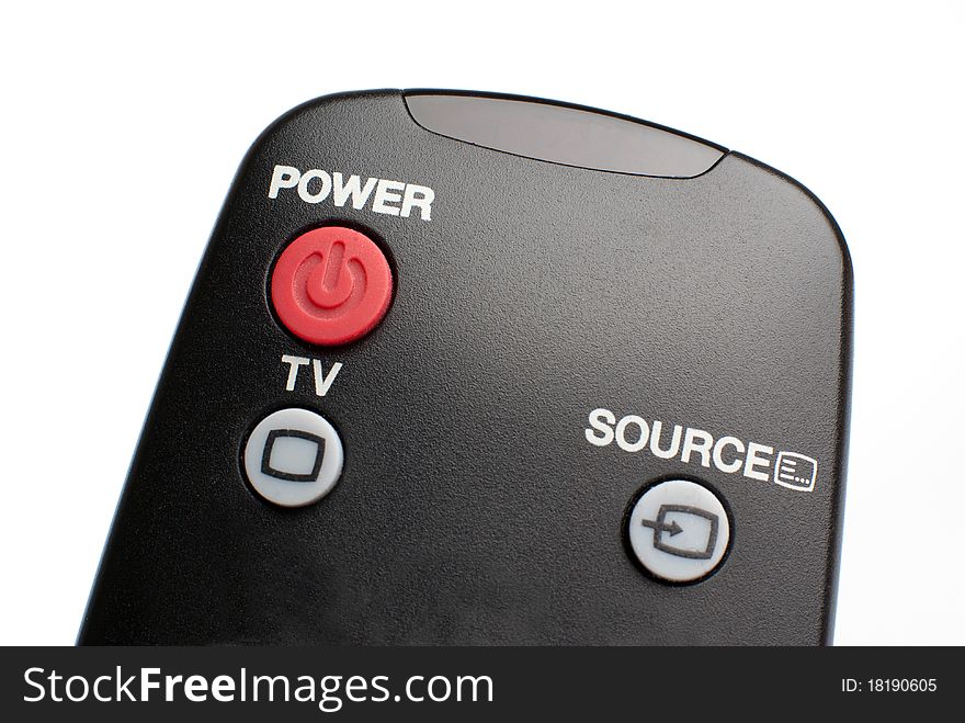 Isolated black remote control on white background