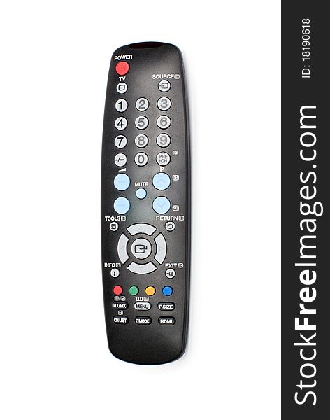 Isolated black remote control on white background