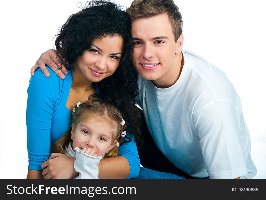 Happy family isolated on a white background