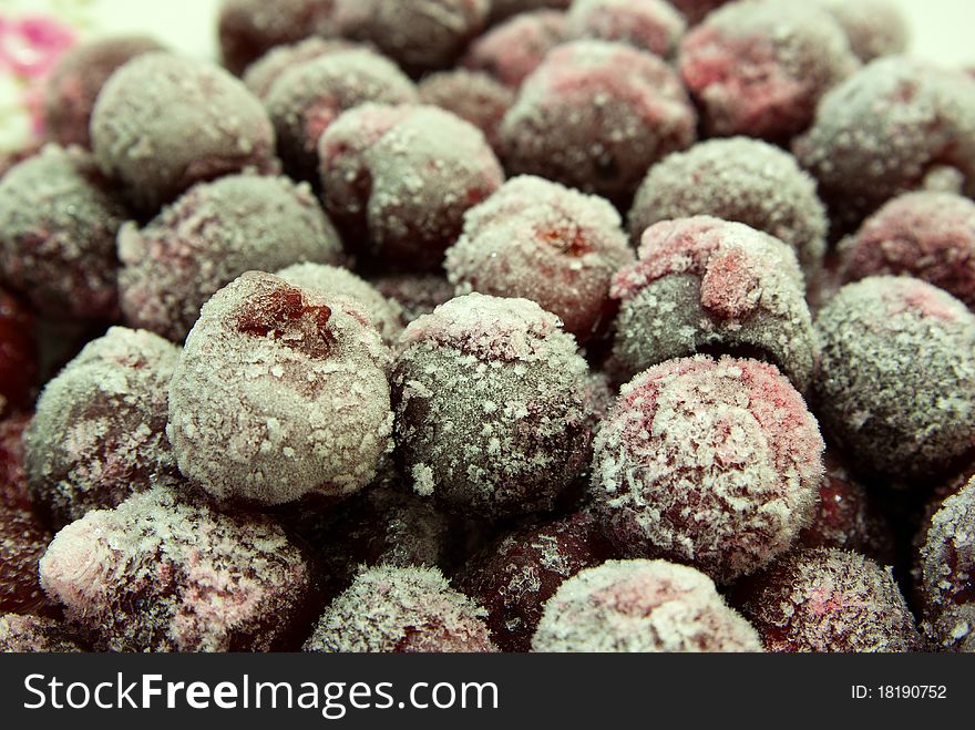 Quick-frozen fruit the cherry coated hoarfrost