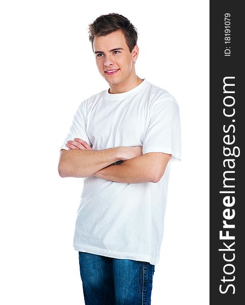 Cute smily young guy over white background