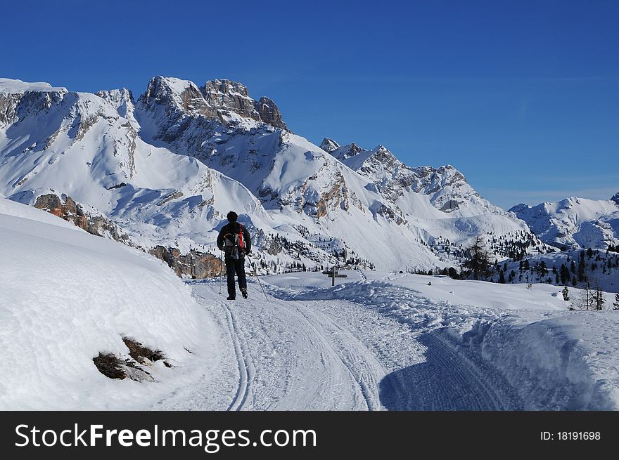 Winter trekking in the Dolomites, Italy, Alps