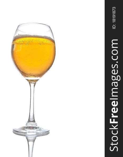 Beer on glass as white isolate background