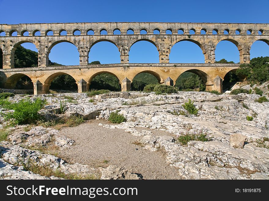 View on Pont du Gard - ancient Roman aqueduct