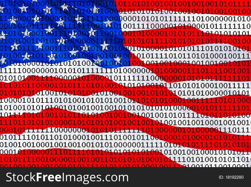 An American Flag with somewhat pixelated Ones and Zeroes and dots on it. An American Flag with somewhat pixelated Ones and Zeroes and dots on it.