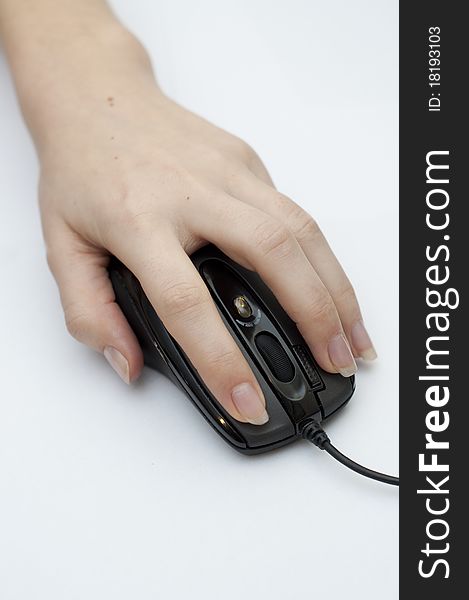 An image of hand on computer mouse
