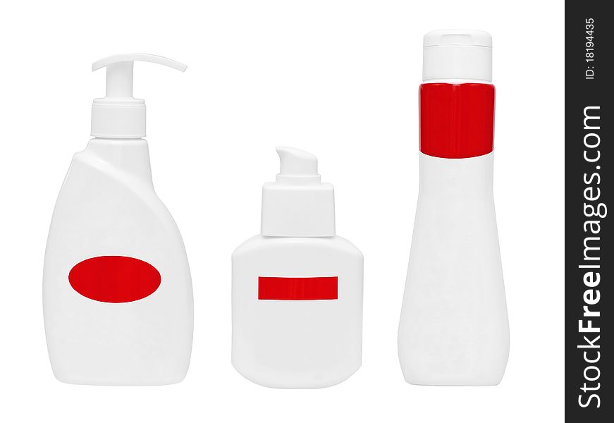 Cosmetical bottles on the white