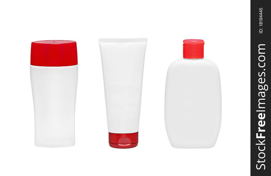 Cosmetical bottles on white