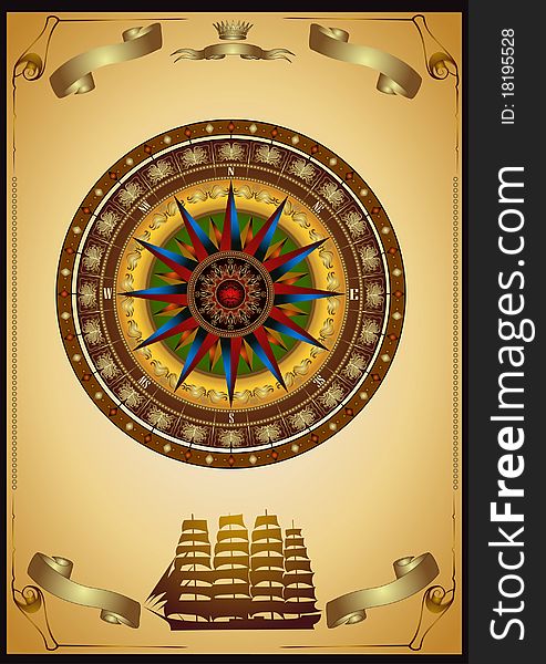 There is luxury gold wind rose compass banner advertising. There is luxury gold wind rose compass banner advertising
