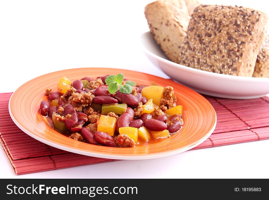 Fresh chili con carne on a plate