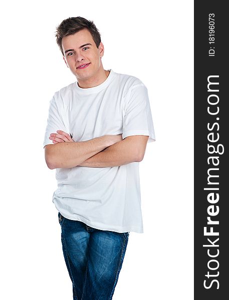 Cute smily young guy over white background