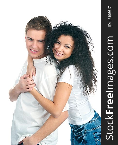 Young couple over white background