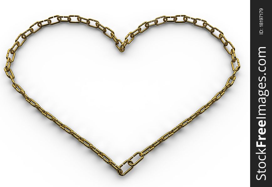 Gold chain in the form of heart on a white background