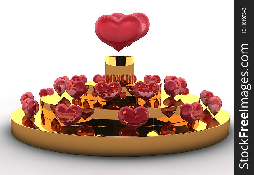 Cake in the form of gold layers, and hearts №2