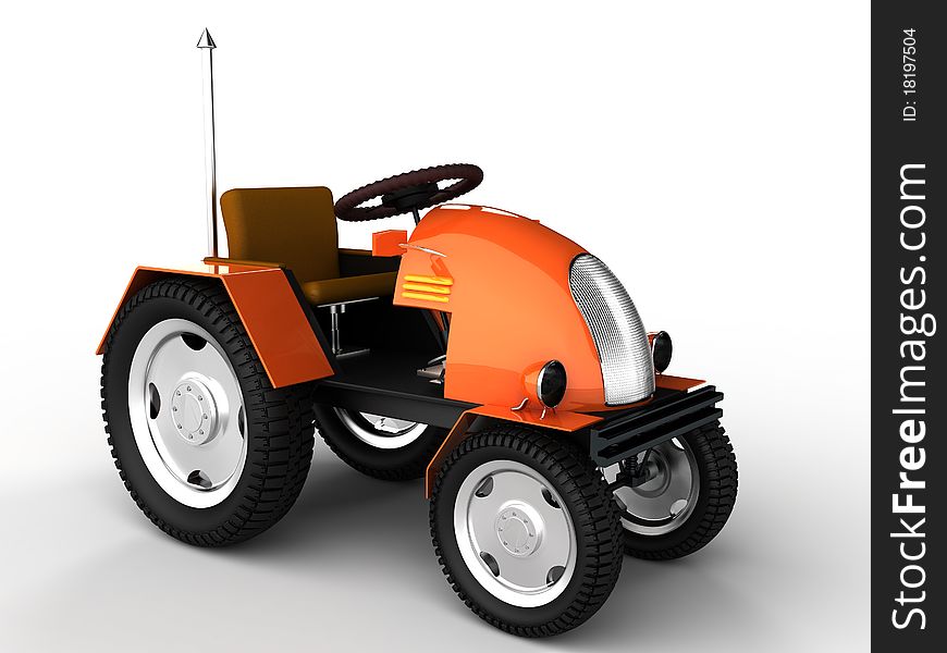 Orange tractor with a chrome tube on a white background â„–1. Orange tractor with a chrome tube on a white background â„–1