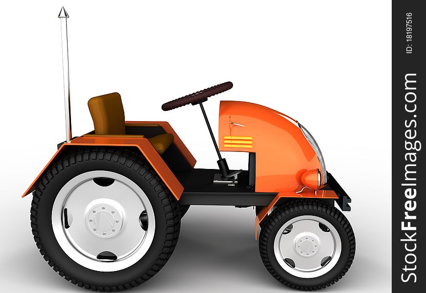 Orange tractor with a chrome tube on a white background â„–2. Orange tractor with a chrome tube on a white background â„–2