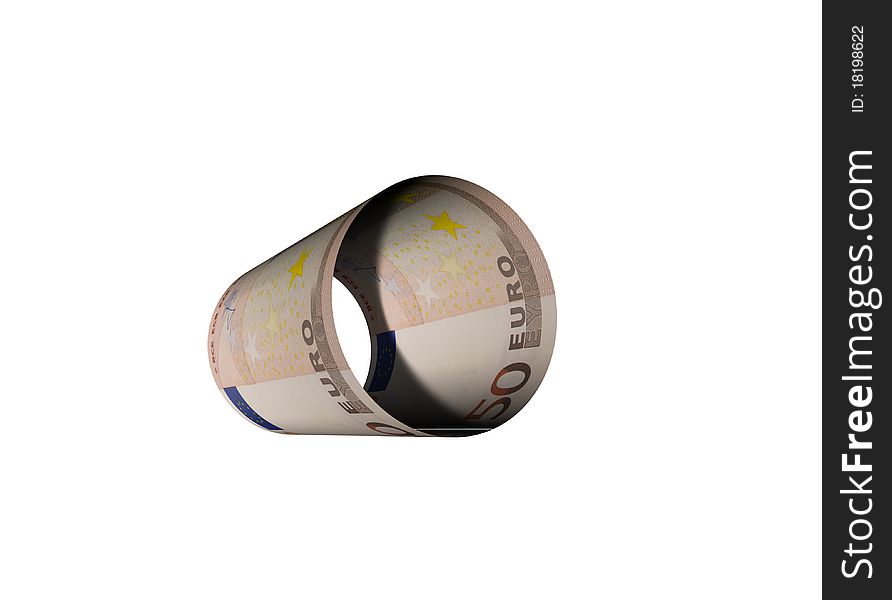 European union banknote 50 euros roll isolated concept. European union banknote 50 euros roll isolated concept