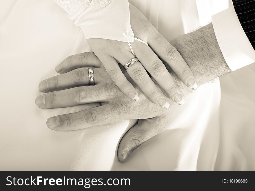 Bride and Groom Hand with Wedding Ring