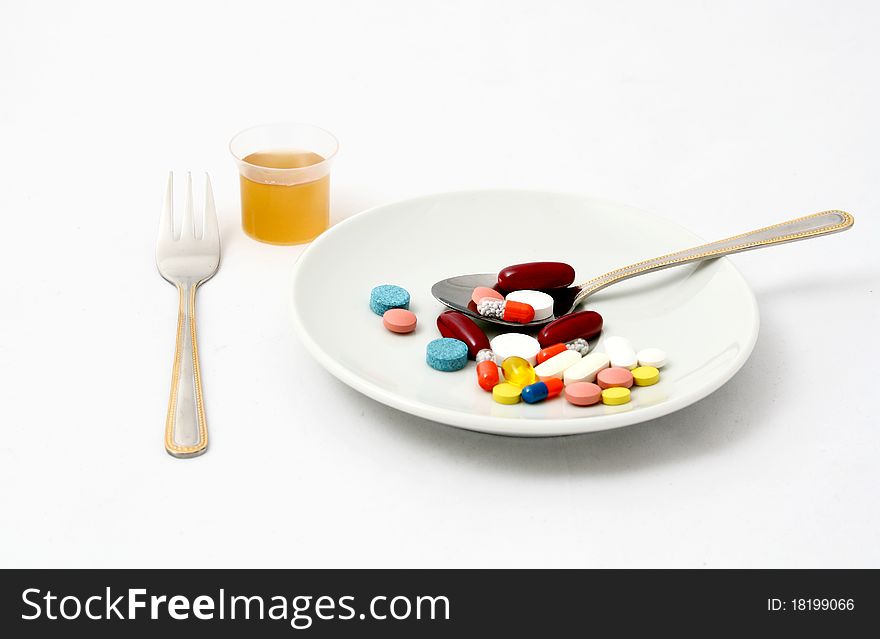 Serving various drugs on a plate. Serving various drugs on a plate